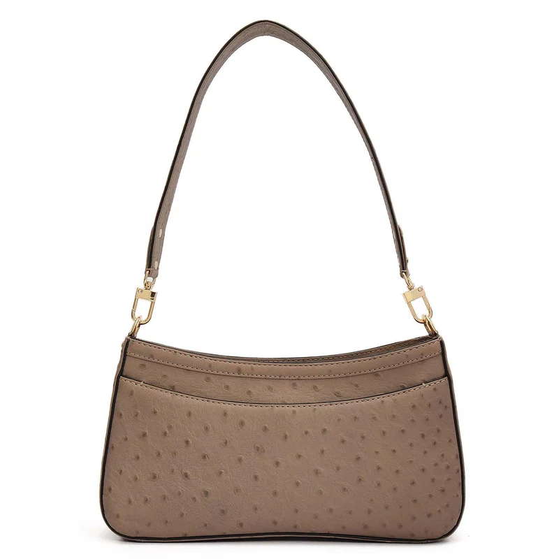 Da Milano Slate Small Ostrich Leather Baguette - Slate for Women | Best Price UAE